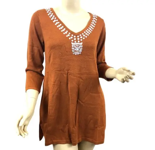 Global Chic by IMAN Touch of Cashmere Saddle Brown Sweater / Tunic. Size: XS
