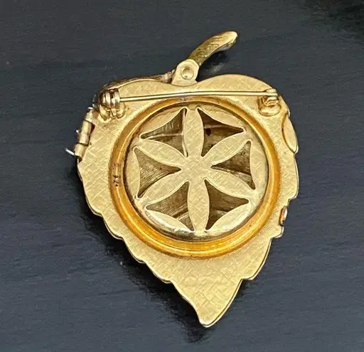 Vintage 70’s AVON Signed Gold with Purple Stone Perfume Locket Brooch