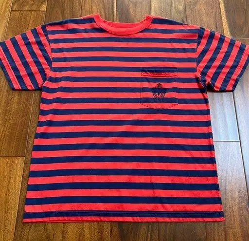Color Cues Vintage Womens Striped Crew Neck Oversize T-Shirt Medium Red Navy