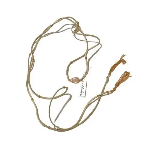 Ettika NWT Wrap Suede Necklace W/ Gold Tassle Pink Stone