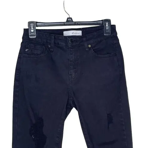 Kancan Women's JeansKC6204BK Gemma Mid Rise Distressed Fringe Hem Black Sz. 7/27