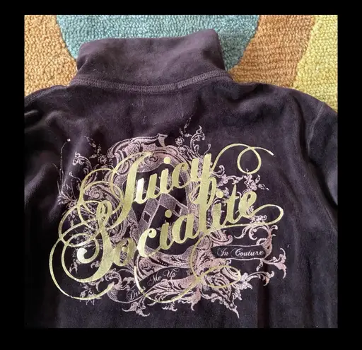 Juicy Couture y2k 90’s J Zipper Brown Velour Graphic Tracksuit Jacket Small