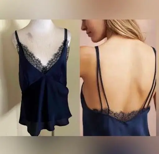 Lucy Paris Brynn Lace-Trim Camisole Tank Top Navy Blue Size Small New with tags