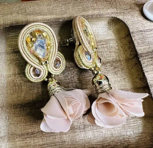Handmade Dangle Drop Earrings with Chrystals Soutache handcrafted UniqueJewelry