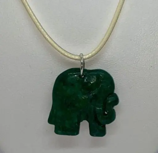 Handmade Cream Wax Green Elephant Necklace