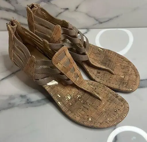 Donald J Pliner | Gold Metallic Leather Thong Cork Wedge Deena Sandal Sz 8