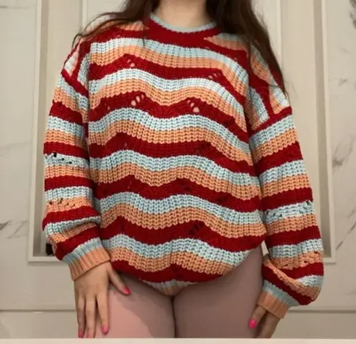 Amazon  Multicolor Oversized Crochet Crewneck Sweater size Large