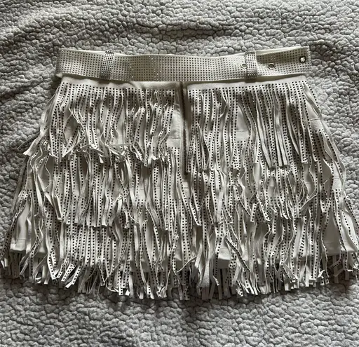 Amazon Belted White Fringe Skirt