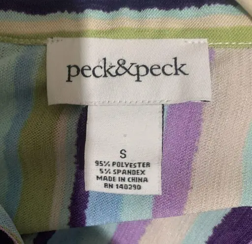Peck & Peck Size Small Multicolor Stripe Artsy Stretch Button Up Tab Sleeve Top