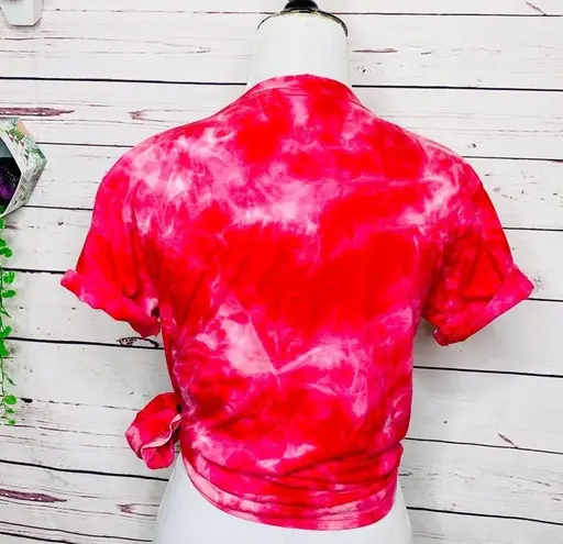 Vibrant Red & Pink Marble Tie Dye Festival T-Shirt Unisex Size Small