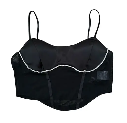 Privy Black Rhinestone Faux Corset Top