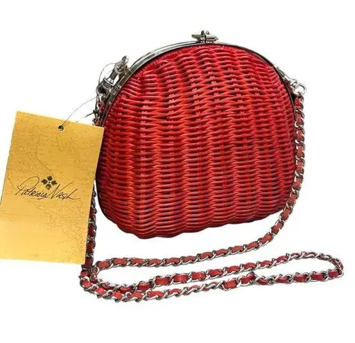 Patricia Nash Purse Spring Red Wicker Melfi Clam Lock Papaya Chain Strap Bag NWT