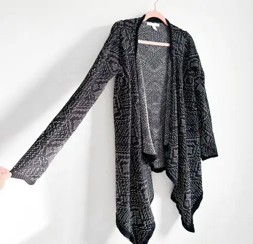 Kaisely Black White Aztec Western Print Draped Open Cardigan Sweater sz Small