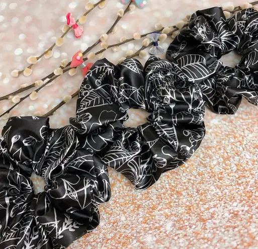 JUMBO Scrunchie Black And Silver Floral Satin Silk Scrunchie Oversized Scrunchie Xxl Scrunchie - Image 6