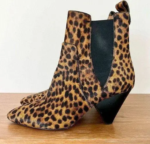 Veronica Beard calf hair animal print brown black mid heel ankle boots 9.5