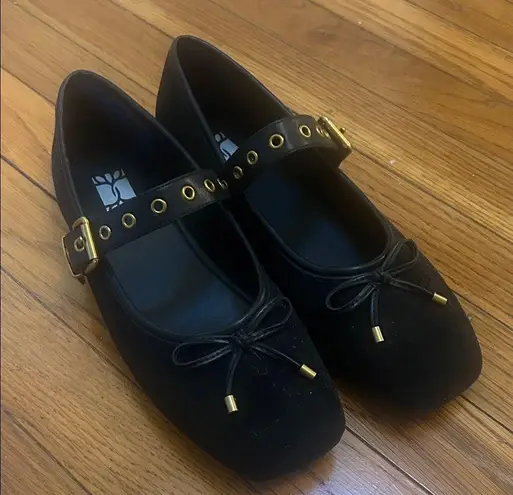 Black Mary Jane Ballet Flats with Gold Accents Size 8