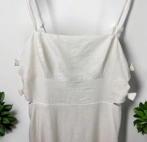 WAYF Linen Blend Cut Out Bow Midi Dress in Ivory