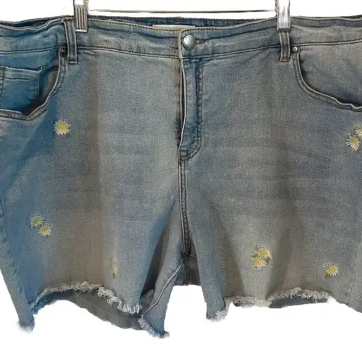 Lane Bryant  Denim Shorts Emroidered Daisies sz 20 raw edge