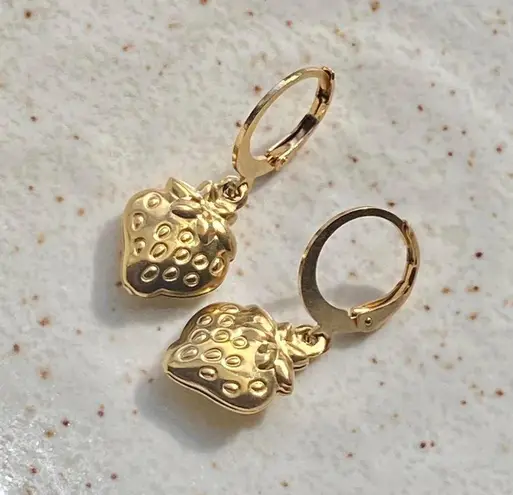 Handmade funky fairy Kawaii y2k retro gold tone strawberry fully stainless steel earrings 🍓