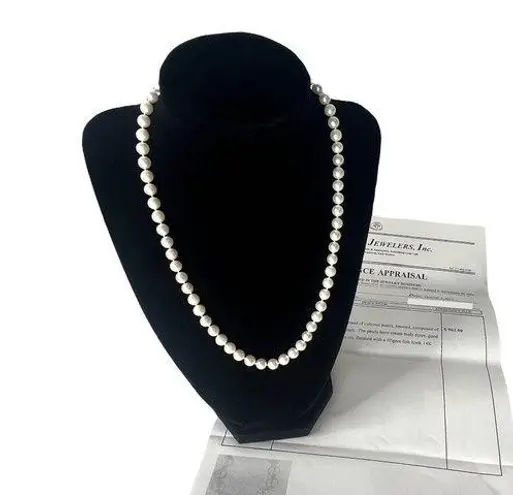 VTG Cultured PEARL NECKLACE 18" Knotted 62 Pearls 7mm 14K Gold Fish Hook Clasp!