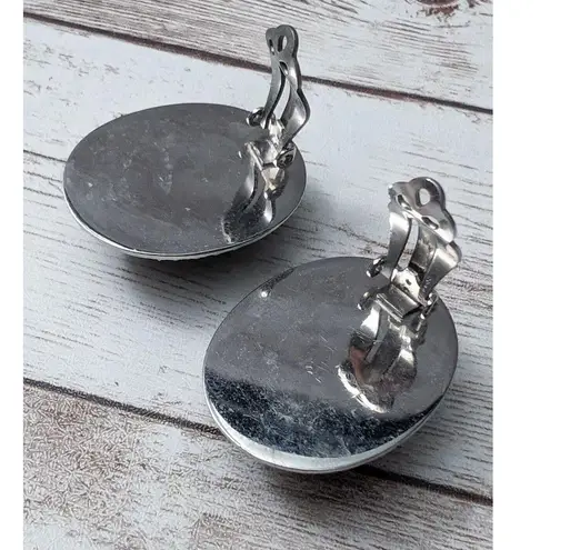 Whiting & Davis Vintage Co Clip On Earrings Silver Tone & Dark Silver Tone Oval