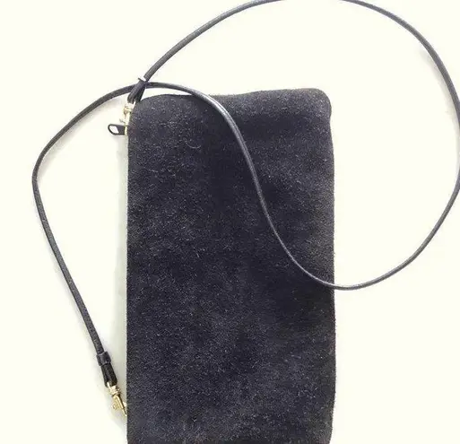 Vintage Magid Soft Suede Black Slim Line Zipper Top Crossbody Clutch Bag