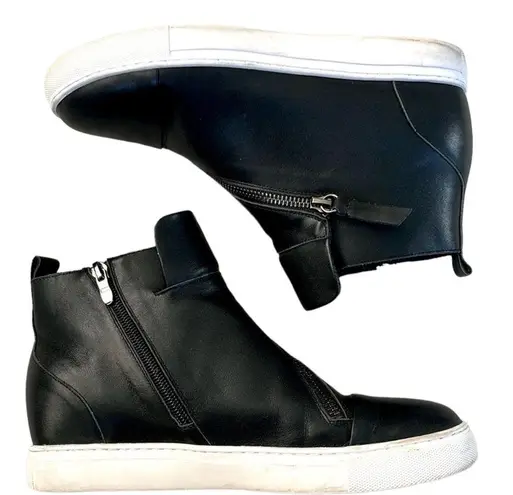 EUC ALL BLACK Leather Hi Top & Zip Ankle Boots Black Size 9.5