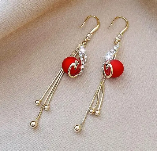 Elegant Pearl Peacock Long Tassel Dangle Drop Earrings for Women Gold