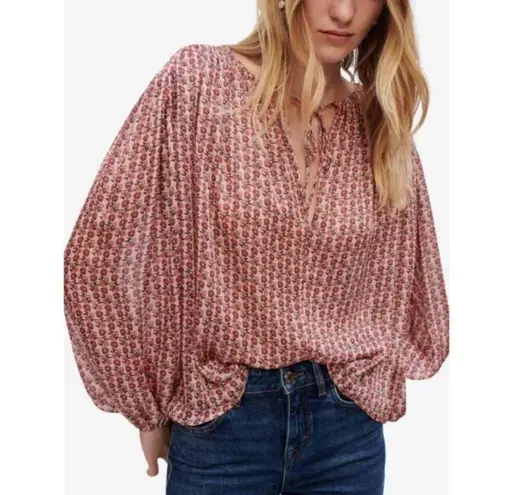 Maje 💕 Lolivate Floral-Print Satin Blouse Mini Fleurs Print Size 2 = Medium NWT