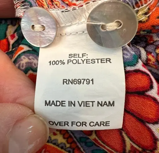 Fig and Flower Boho Colorful Print Pullover Tunic Top Adjustable Sleeve Size L Orange Size L