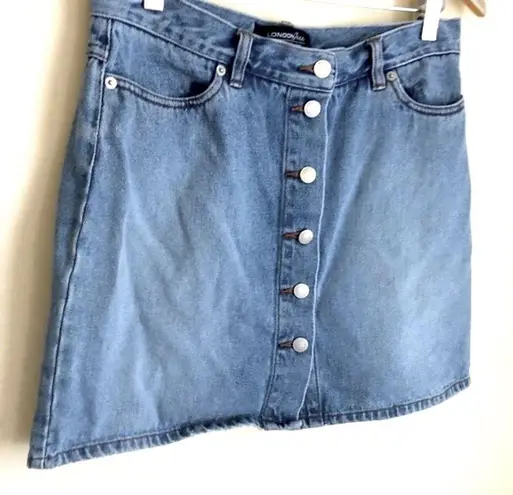 Vintage 90’s London Jean button front denim jean mini skirt Blue Size M