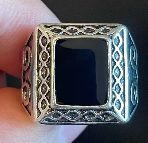 Sterling Silver S925 natural obsidian ring size 8