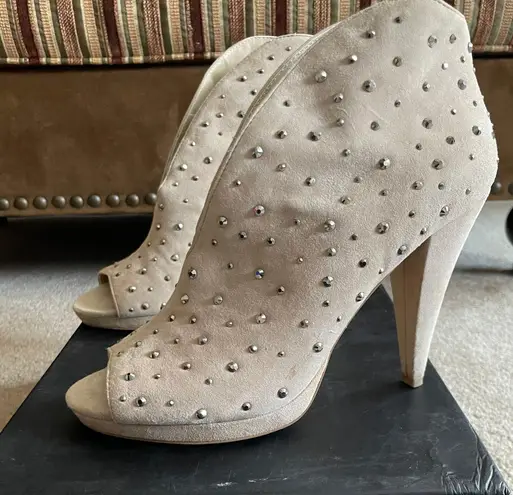 INC I.N.C Beige Studded Suede Booties 