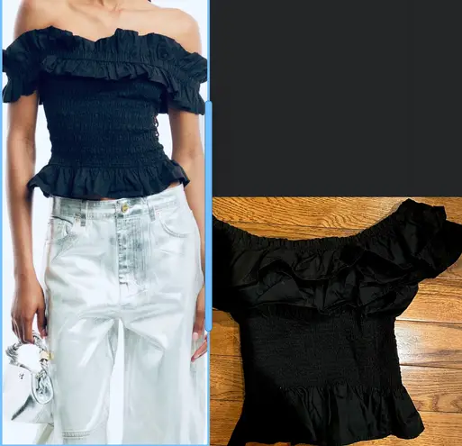 Planet Gold 100% BLACK Cotton Poplin Off-Shoulder Smock Top XL