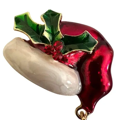 Santa Hat Brooch Pin Whimsical New Christmas Dangle Star Holly Berry Le… Red
