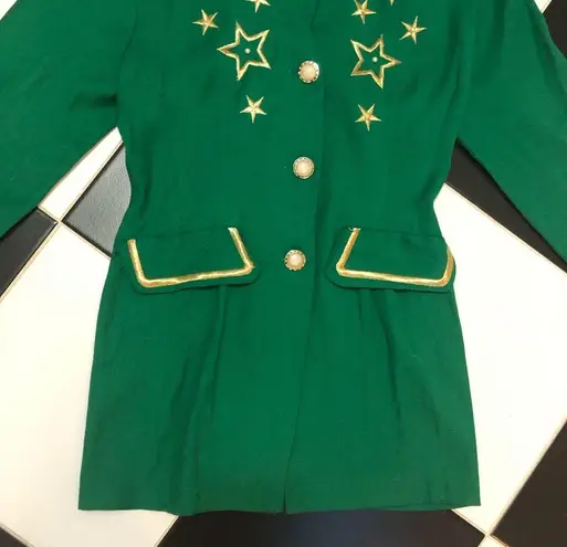 Vintage 80s Bachio Embroidered Stars Long Blazer Jacket Ringleader Leprechaun M Green Size M