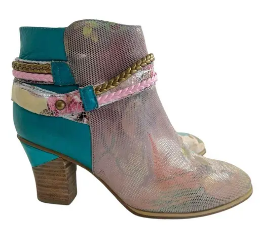 L’ARTISTE GAVIVA TURQUOISE LEATHER ANKLE BOOT Blue Size 7