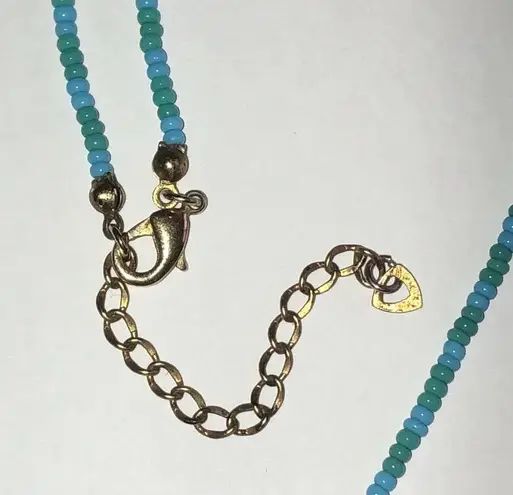 Blue Teal Green Seed Bead Beaded Dainty Flower Pendant Necklace