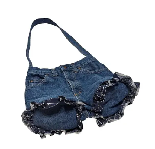 Handmade Vintage  Jean Purse Denim Shoulder Bag Jurse Ruffle Western Y2K Retro