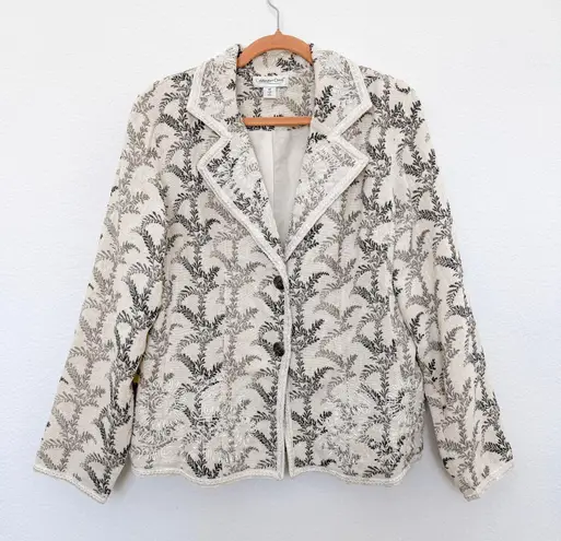 Coldwater Creek Womens Blazer Size M Cream Botanical Embroidered Cottage Fairy