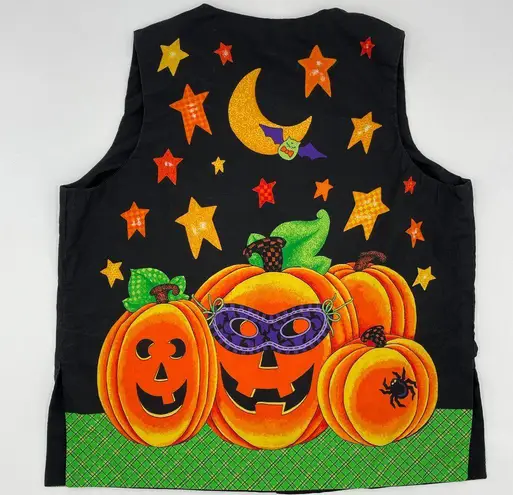 Handmade Halloween Vest Pumpkins Ghost Bat Funny Silly Party Teacher Women Black