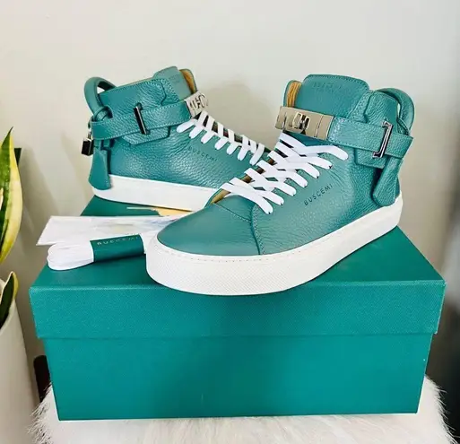 BUSCEMI Mid Sneaker, Women’s Italian Leather Hightop , Size 38 (Euro) Petrol NWT Green