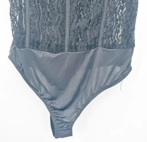 Lulus Womens Feeling Flirtatious Floral Lace Puff Sleeve Bustier Bodysuit Size M Black Size M