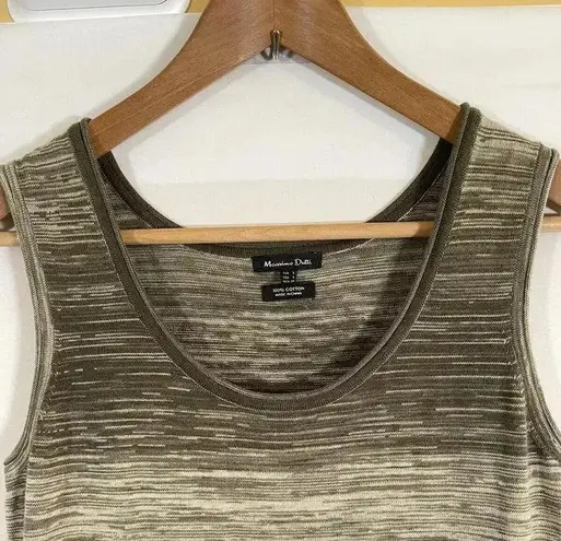 Massimo Dutti Knit Sleeveless Olive Green Striped Stretch Midi Dress Size Small