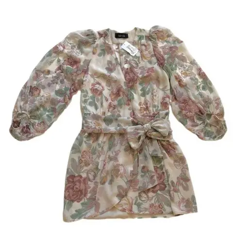 fab'rik Fab’rik Dress Marnie Floral Print Chiffon Lantern Sleeves Wrap Tie Dress Small