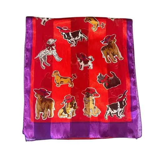 VTG Estate 1980s Various Dog Breeds Hats & Bows Scarf Hair Handbag Wrap Tie Red