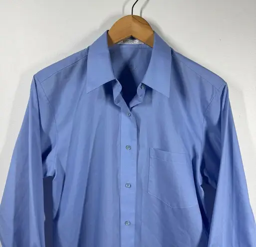 Foxcroft Wrinkle Free Shirt Women 8 Blue Button Up Long Sleeve Spring Career Top