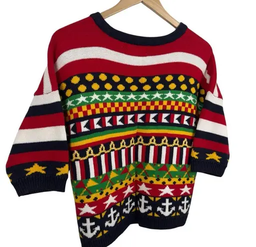 Carroll Reed Women's M Nautical Knit Cardigan Button Up Cotton Colorful 90's Black Size M