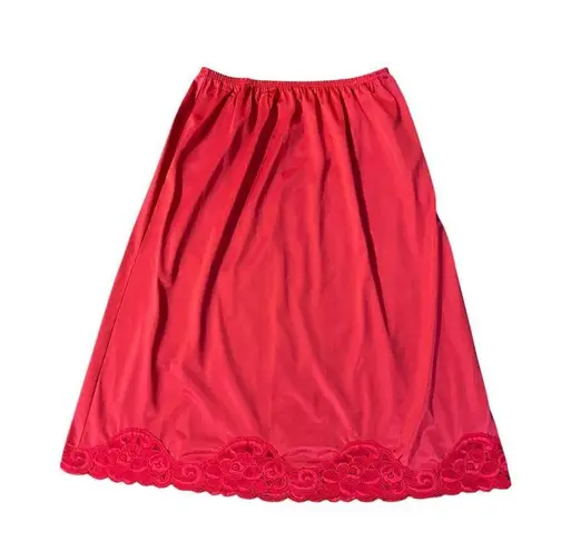 Vanity Fair Vintage Half Slip Red Nylon Lace Trim Womens M 26" USA