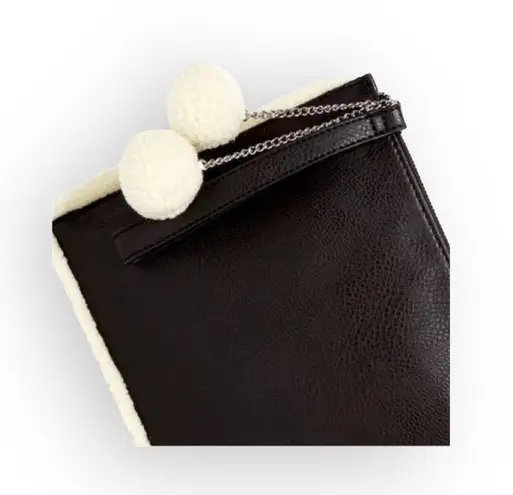 Carlos Santana new 𒀭Vegan Leather Faux Fur Pom Pom Clutch Handbag Bag 𒀭Black